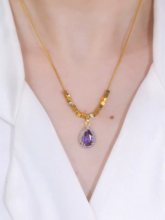 Purple Diamond Beads Necklace(24k gold plated)