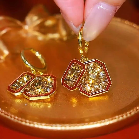 Swiss Diamond Zircon Earrings(24k Gold Plated)